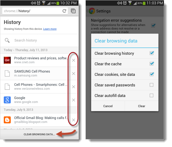 how to delete history on google chrome mobile