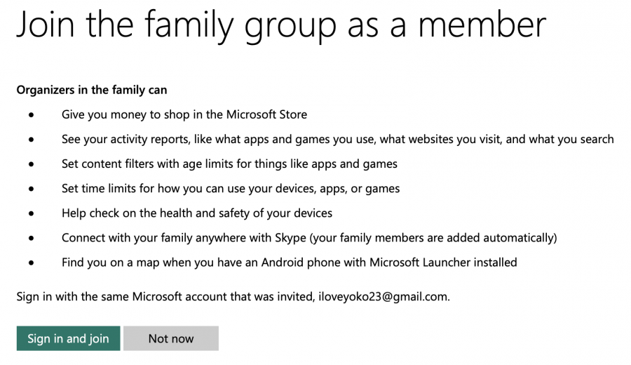 microsoft family member invitation