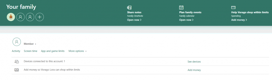microsoft your family group online settings