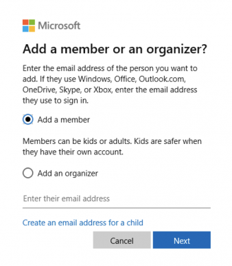 windows 10 add a family member option