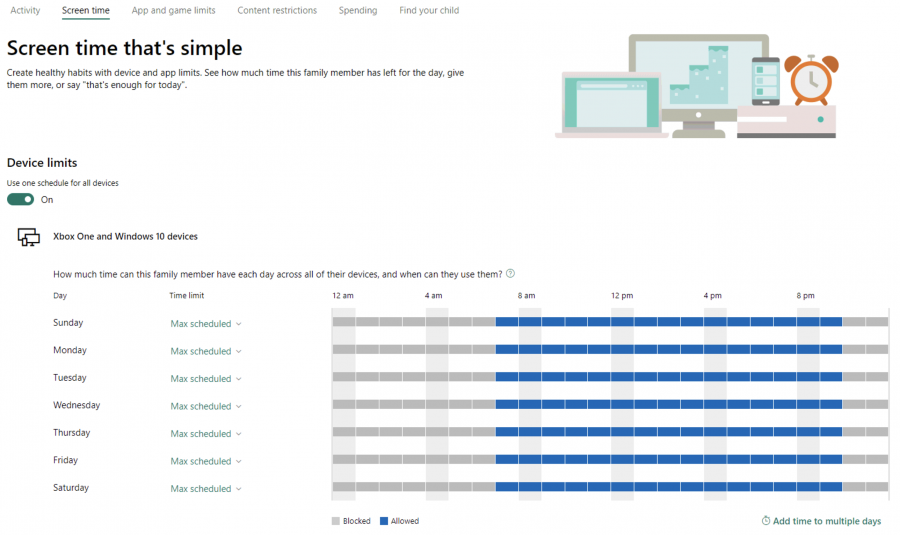 Windows 10 screentime family settings