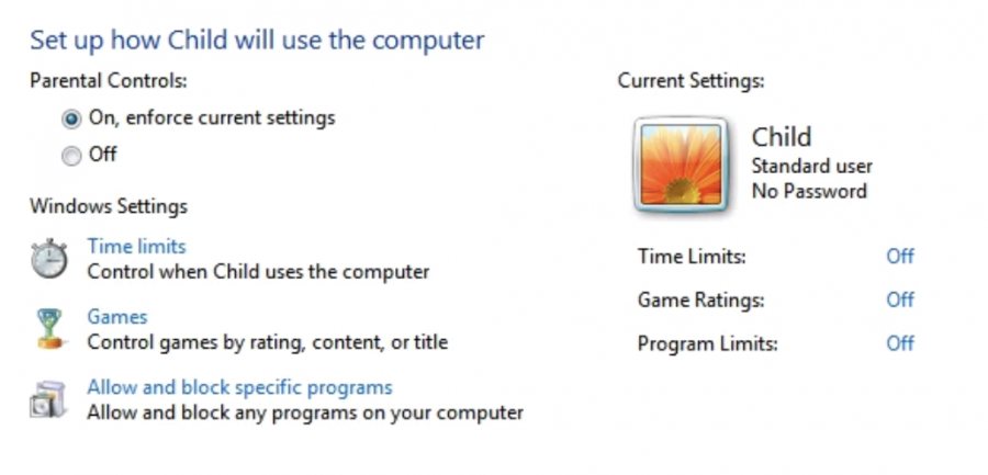 windows 7 child's account setup