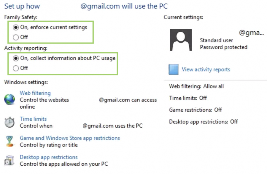 windows 8 parental control settings & restrictions