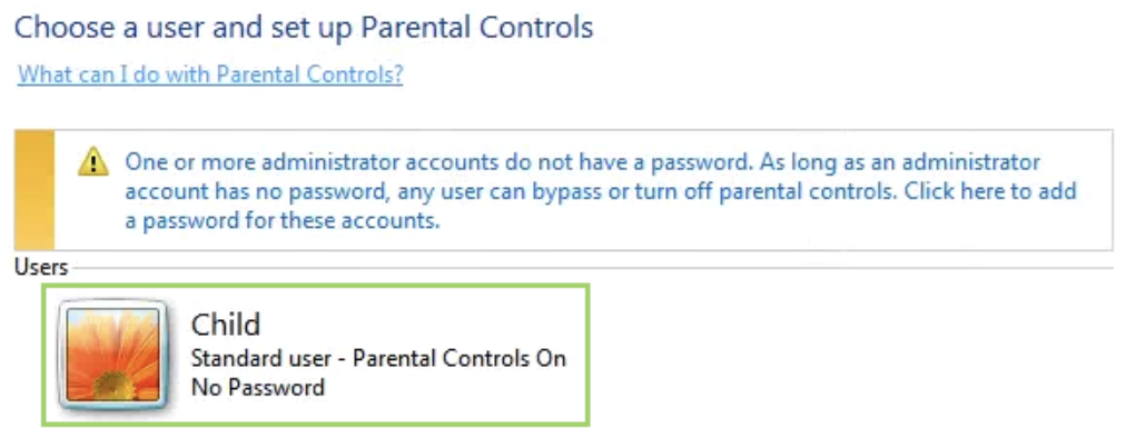 windows 7 parental control child account settings