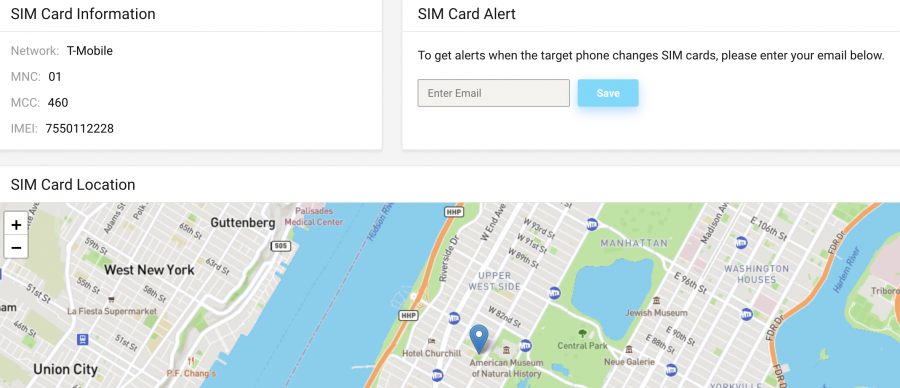 Cocospy control panel SIM card location