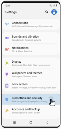 samsung settings biometrics and security