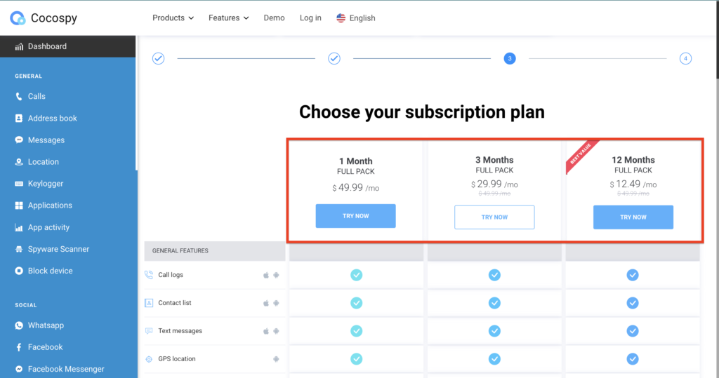 Choose a subscription cocospy